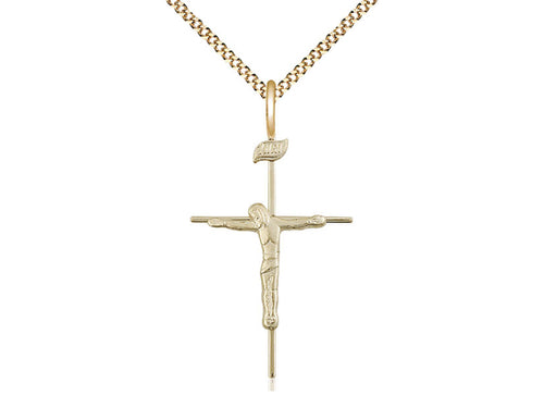 14kt Gold Filled Crucifix Medal on a Gold Filled Heavy Curb Chain - JMJs Catholic Store, Inc
