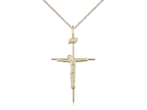 14kt Gold Filled Crucifix Medal on a Gold Filled Heavy Curb Chain - JMJs Catholic Store, Inc