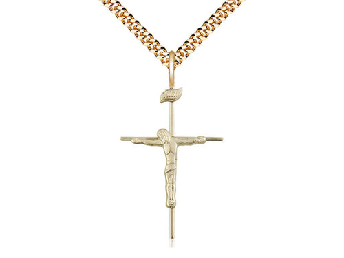 14kt Gold Filled Crucifix Medal on a Gold Filled Heavy Curb Chain - JMJs Catholic Store, Inc
