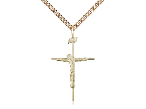 14kt Gold Filled Crucifix Medal on a Gold Filled Heavy Curb Chain - JMJs Catholic Store, Inc