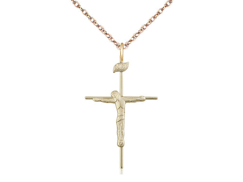 14kt Gold Filled Crucifix Medal on a Gold Filled Heavy Curb Chain - JMJs Catholic Store, Inc