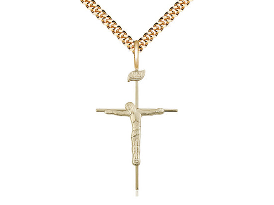 14kt Gold Filled Crucifix Medal on a Gold Filled Heavy Curb Chain - JMJs Catholic Store, Inc