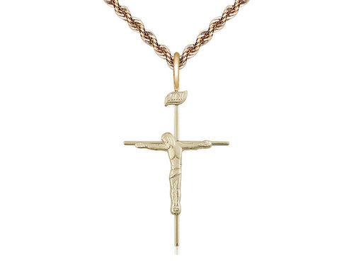 14kt Gold Filled Crucifix Medal on a Gold Filled Heavy Curb Chain - JMJs Catholic Store, Inc