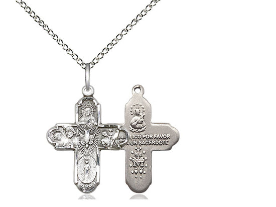 Sterling Silver 5-Way Pendant on an 18-Inch Sterling Silver Light Curb Chain - JMJs Catholic Store, Inc
