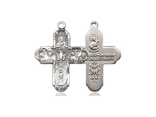 Sterling Silver 5-Way Pendant on an 18-Inch Sterling Silver Light Curb Chain - JMJs Catholic Store, Inc