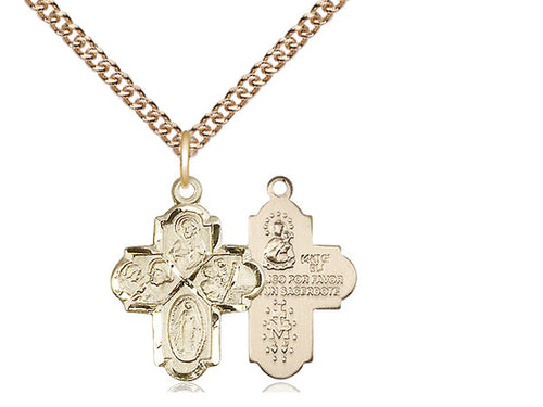 14kt Gold Filled 4-Way Pendant on a Gold Filled Chain - JMJs Catholic Store, Inc