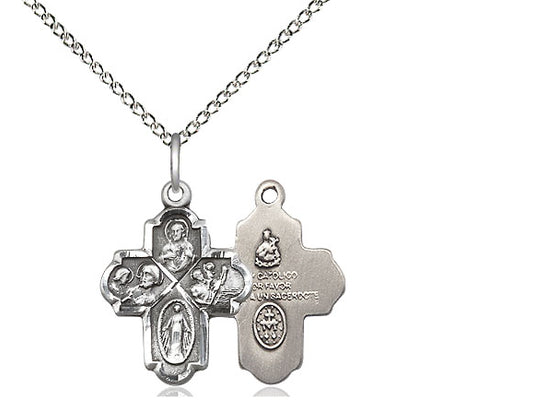 Sterling Silver 4-Way Pendant on a Sterling Silver Chain - JMJs Catholic Store, Inc