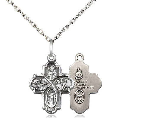 Sterling Silver 4-Way Pendant on a Sterling Silver Chain - JMJs Catholic Store, Inc