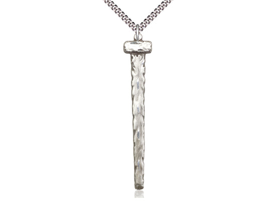 Sterling Silver Nail Pendant on a 24-Inch Light Rhodium Heavy Curb Chain - JMJs Catholic Store, Inc