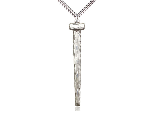 Sterling Silver Nail Pendant on a 24-Inch Light Rhodium Heavy Curb Chain - JMJs Catholic Store, Inc