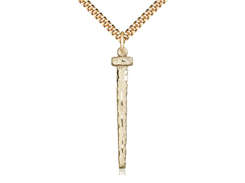 14kt Gold Filled Nail Pendant on a 24-Inch Gold Plate Heavy Curb Chain - JMJs Catholic Store, Inc