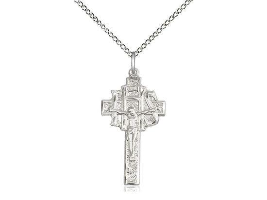 Sterling Silver Cross Pendant on an 18-Inch Sterling Silver Light Curb Chain - JMJs Catholic Store, Inc