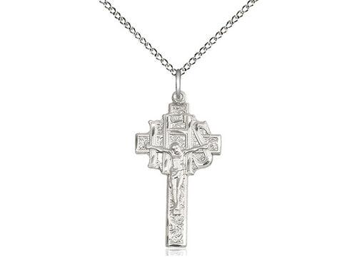 Sterling Silver Cross Pendant on an 18-Inch Sterling Silver Light Curb Chain - JMJs Catholic Store, Inc