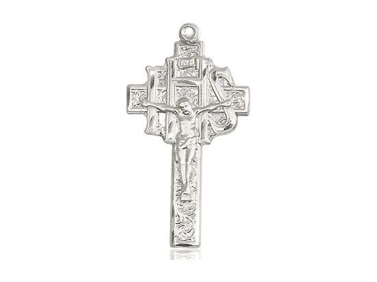 Sterling Silver Crucifix-IHS Pendant on an 18-Inch Sterling Silver Light Curb Chain - JMJs Catholic Store, Inc