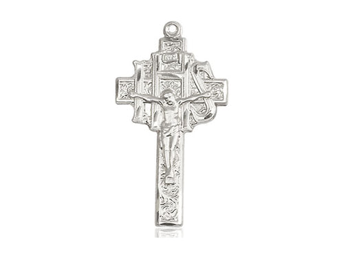 Sterling Silver Crucifix-IHS Pendant on an 18-Inch Sterling Silver Light Curb Chain - JMJs Catholic Store, Inc