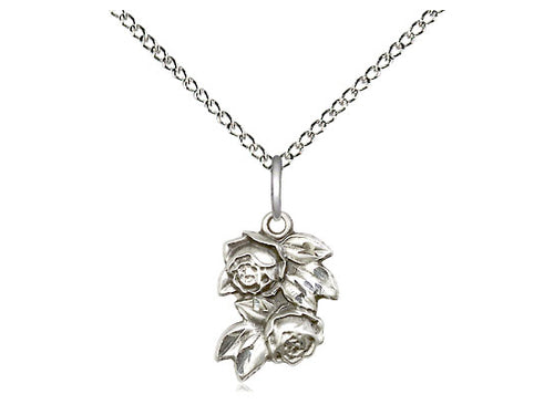 Sterling Silver Rose Pendant on an 18-Inch Sterling Silver Light Curb Chain - JMJs Catholic Store, Inc