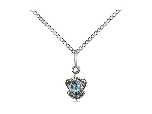 Sterling Silver Miraculous Pendant on an 18-Inch Sterling Silver Light Curb Chain - JMJs Catholic Store, Inc