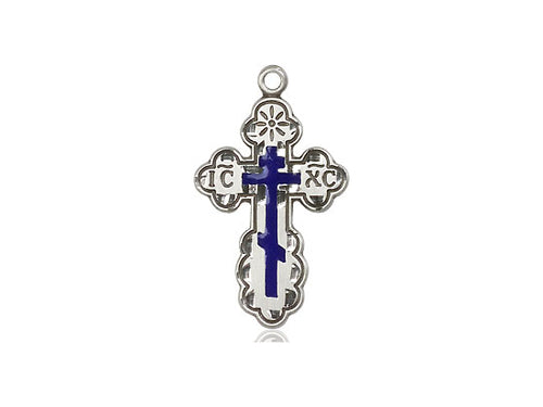 Sterling Silver St Olga Cross Pendant on a 18 inch Sterling Silver Light Curb Chain - JMJs Catholic Store, Inc