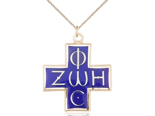 14kt Gold Filled Light & Life Pendant on a Gold Plate Curb Chain - JMJs Catholic Store, Inc