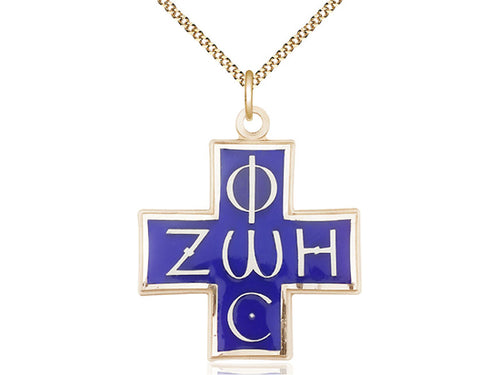 14kt Gold Filled Light & Life Pendant on a Gold Plate Curb Chain - JMJs Catholic Store, Inc