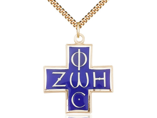 14kt Gold Filled Light & Life Pendant on a Gold Plate Curb Chain - JMJs Catholic Store, Inc