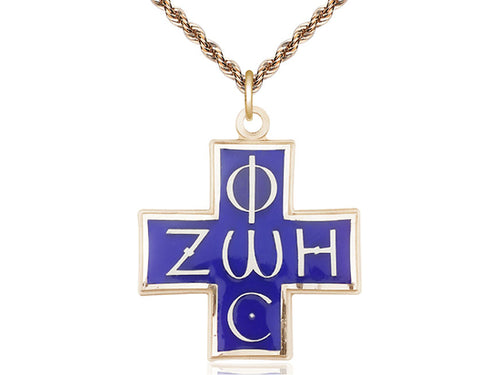 14kt Gold Filled Light & Life Pendant on a Gold Plate Curb Chain - JMJs Catholic Store, Inc