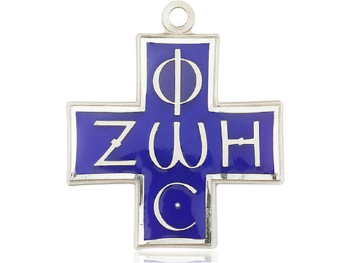 Sterling Silver Light & Life Pendant on a 24-Inch Light Rhodium Heavy Curb Chain - JMJs Catholic Store, Inc