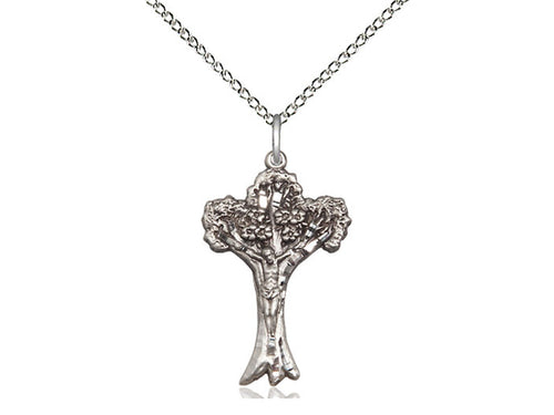 Sterling Silver Crucifix Pendant on an 18-Inch Sterling Silver Light Curb Chain - JMJs Catholic Store, Inc