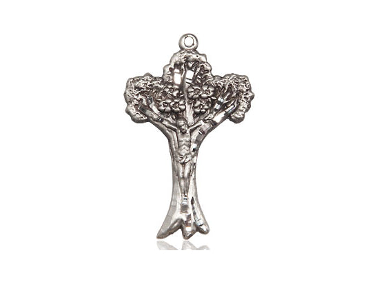 Sterling Silver Crucifix Pendant on an 18-Inch Sterling Silver Light Curb Chain - JMJs Catholic Store, Inc