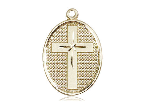 14kt Gold Filled Cross Pendant on a 24-Inch Gold Plate Heavy Curb Chain - JMJs Catholic Store, Inc