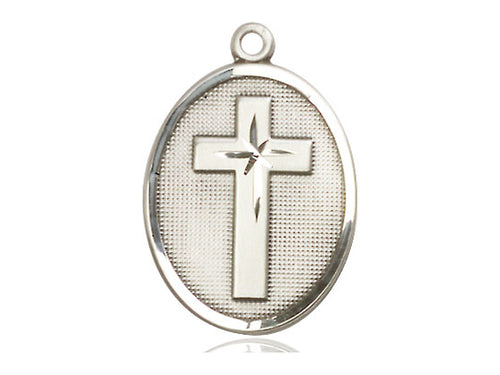 Sterling Silver Cross Pendant on a 24-Inch Light Rhodium Heavy Curb Chain - JMJs Catholic Store, Inc