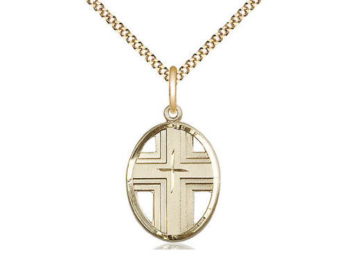 14kt Gold Filled Cross Medal on a Gold Filled Chain - JMJs Catholic Store, Inc