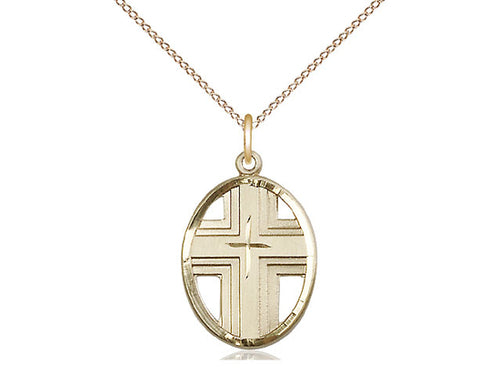 14kt Gold Filled Cross Medal on a Gold Filled Chain - JMJs Catholic Store, Inc