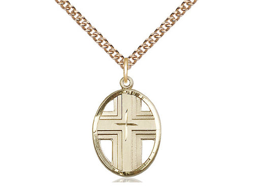 14kt Gold Filled Cross Medal on a Gold Filled Chain - JMJs Catholic Store, Inc