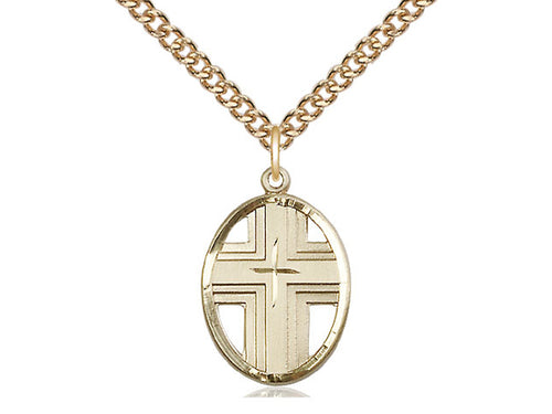 14kt Gold Filled Cross Medal on a Gold Filled Chain - JMJs Catholic Store, Inc