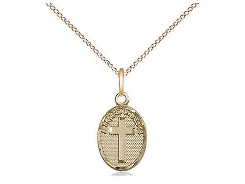 14kt Gold Filled Friend In Jesus Cross Pendant on a Gold Filled Chain - JMJs Catholic Store, Inc
