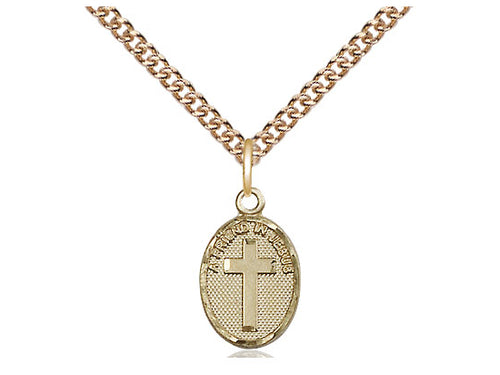 14kt Gold Filled Friend In Jesus Cross Pendant on a Gold Filled Chain - JMJs Catholic Store, Inc