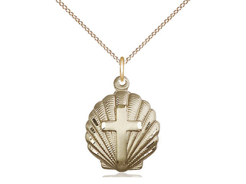 14kt Gold Filled Cross Pendant on an 18-Inch Gold Filled Light Curb Chain - JMJs Catholic Store, Inc
