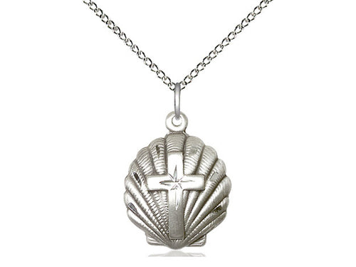 Sterling Silver Cross Pendant on an 18-Inch Sterling Silver Light Curb Chain - JMJs Catholic Store, Inc