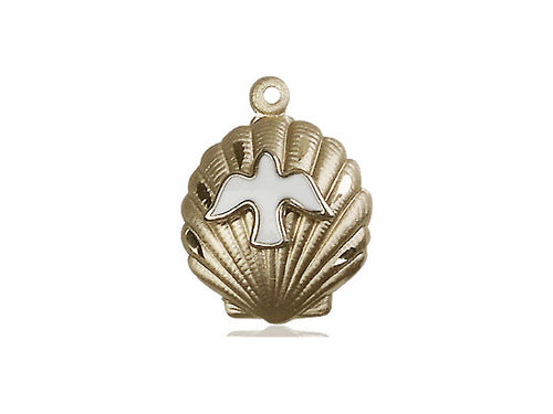 14kt Gold Filled Shell / Holy Spirit Pendant on an 18-Inch Gold Filled Light Curb Chain - JMJs Catholic Store, Inc