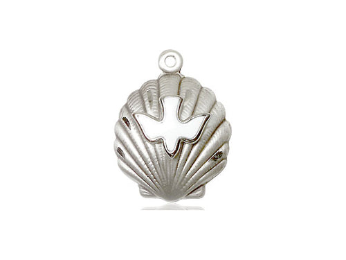 Sterling Silver Shell / Holy Spirit Pendant on an 18-Inch Sterling Silver Light Curb Chain - JMJs Catholic Store, Inc