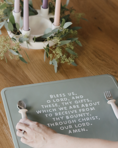 Meal Blessing Silicone Placemat: Cornflower Blue - JMJs Catholic Store, Inc