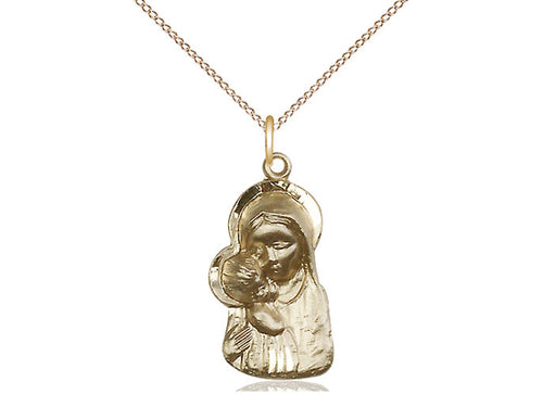 14kt Gold Filled Madonna & Child Pendant on an 18-Inch Gold Filled Light Curb Chain - JMJs Catholic Store, Inc