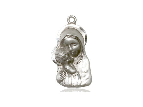 Sterling Silver Madonna & Child Pendant on an 18-Inch Sterling Silver Light Curb Chain - JMJs Catholic Store, Inc