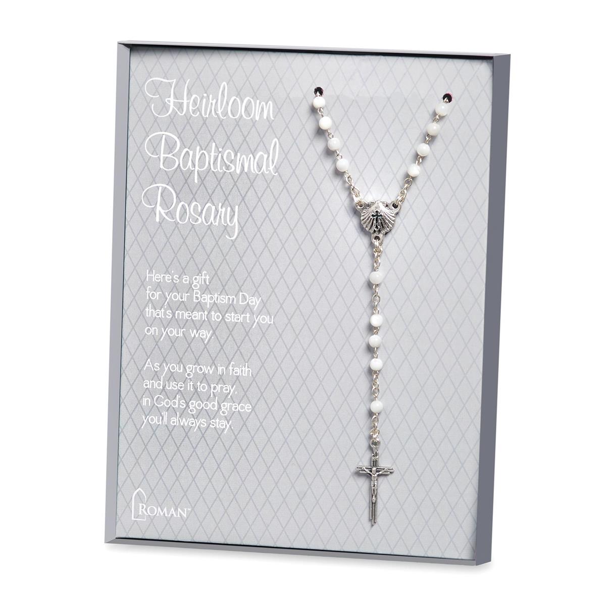 White Mother of Pearl Baptism Rosary in Gift Box - JMJs Catholic Store, Inc
