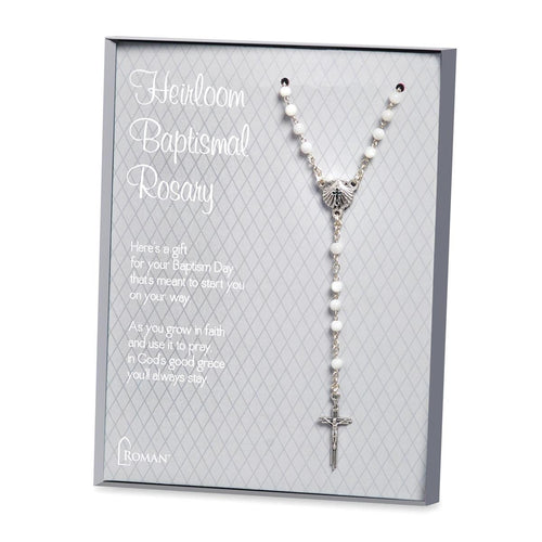 White Mother of Pearl Baptism Rosary in Gift Box - JMJs Catholic Store, Inc