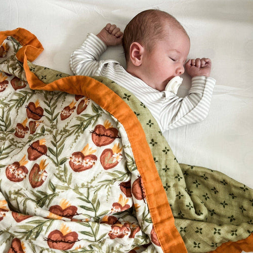 Holy Family Hearts Luxury Double Sided Muslin Catholic Blanket - JMJs Catholic Store, Inc