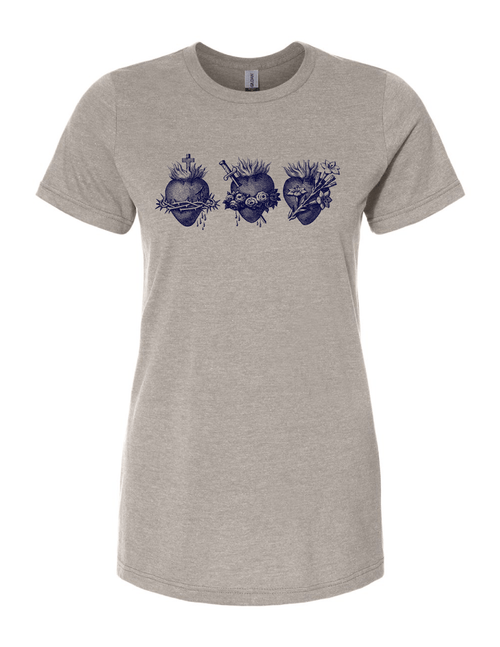 Ladies Holy Family Hearts | 3 Hearts of the Holy Family Tee: XL - JMJs Catholic Store, Inc