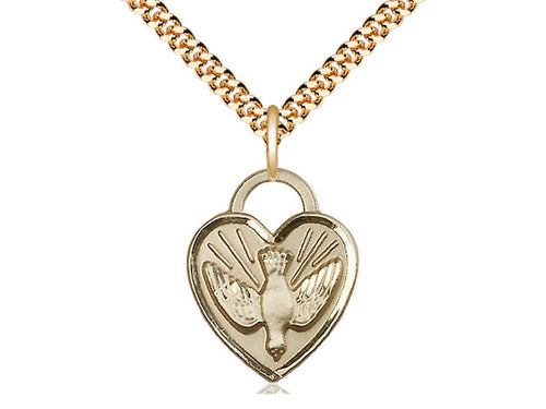 14kt Gold Filled Confirmation Heart Medal on a Gold Filled Chain - JMJs Catholic Store, Inc