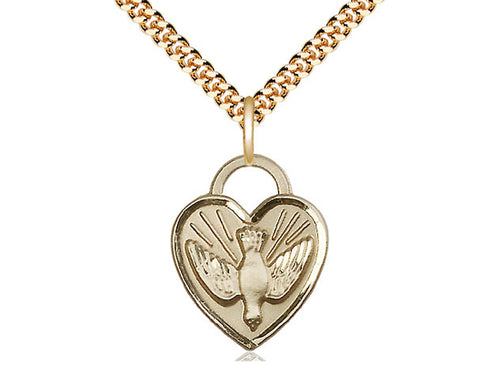 14kt Gold Filled Confirmation Heart Medal on a Gold Filled Chain - JMJs Catholic Store, Inc